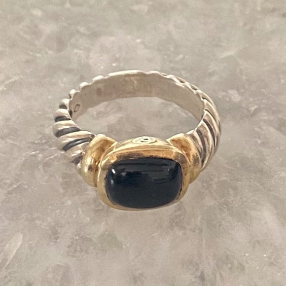 David Yurman Women's Black Onyx Sterling Silver Ring with 14k Gold - Picture 1 of 4